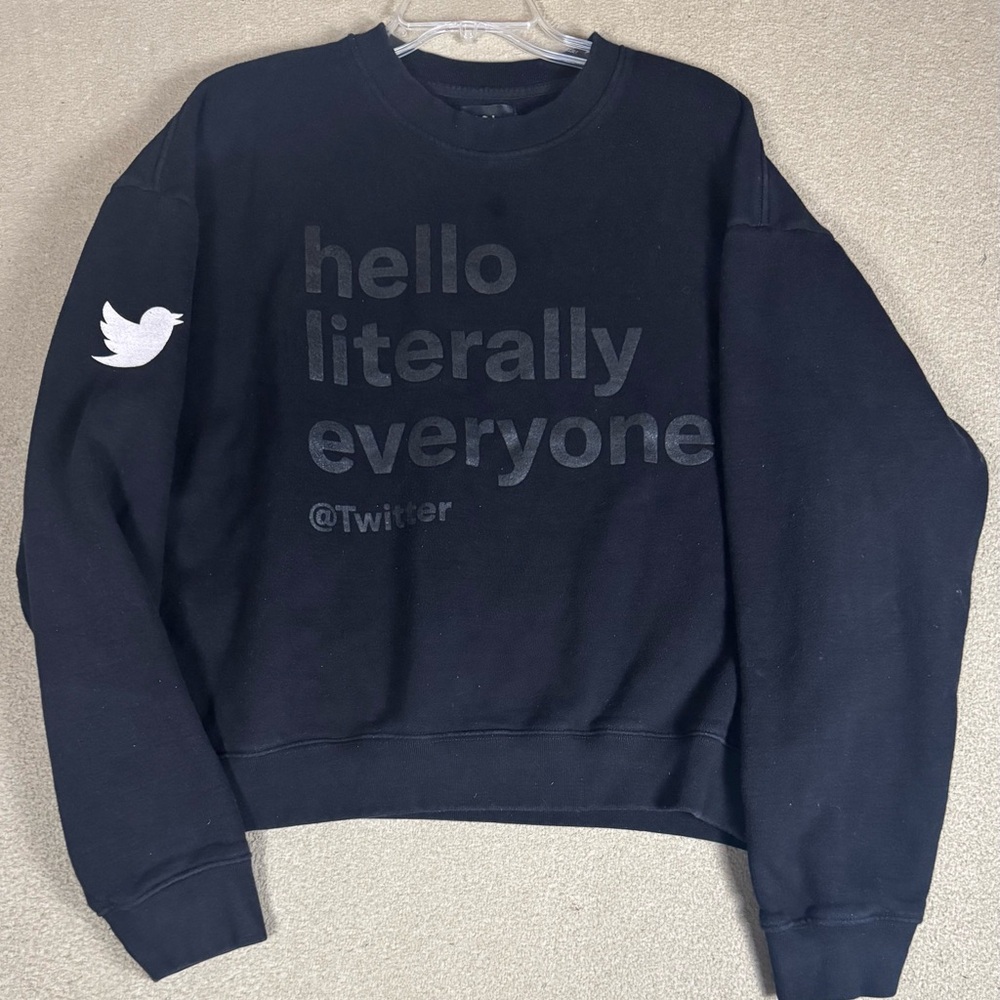 Twitter Sweater Women L Black Pullover Long Sleeve Crew Neck Comfort SweatShirt